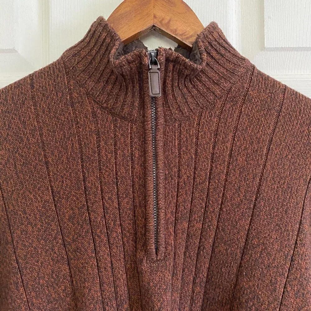 Oscar De La Renta Men's Ribbed Brown 1/4 Zip Long Sleeve Knit Sweater Size XL